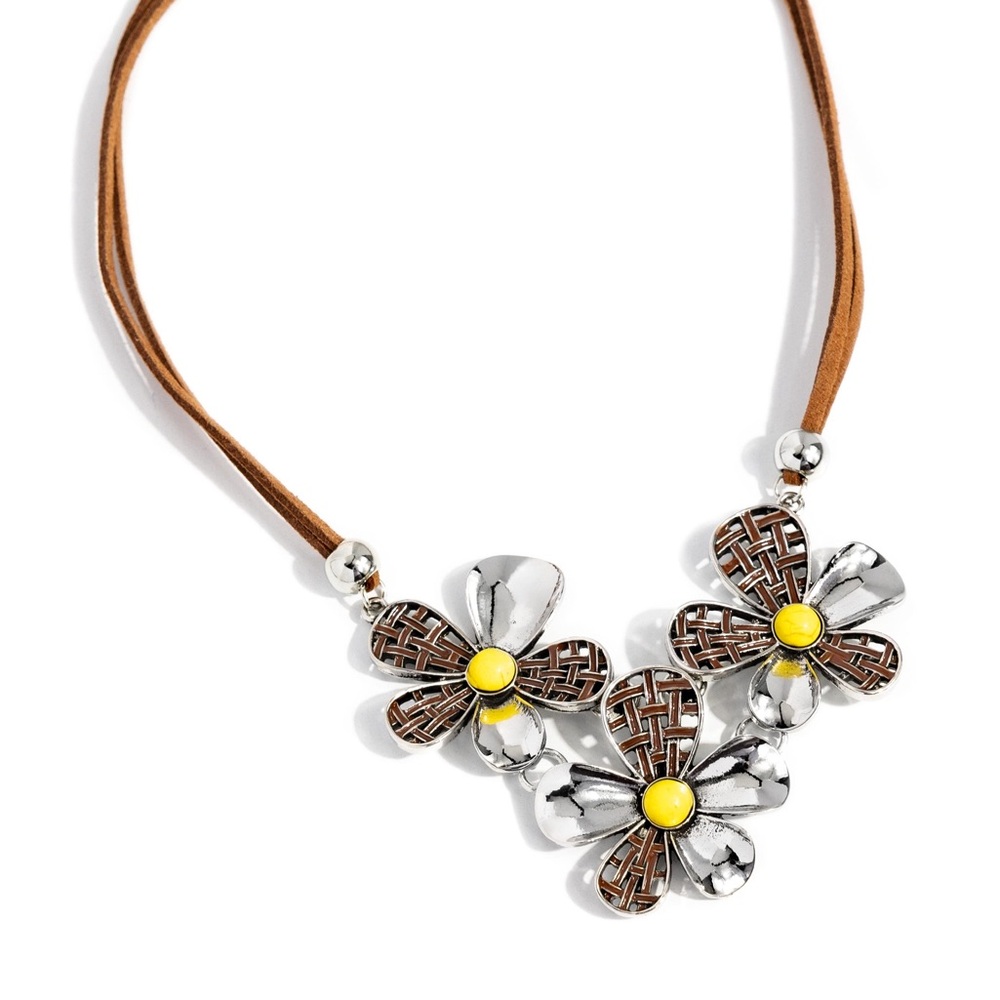 Floral Silver and Yellow Necklace
